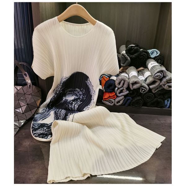 High-End Pleated Floral Dress Loose Slim Ladylike Elegant Sleeveless Round Neck Versatile Floor-Length Long Skirt