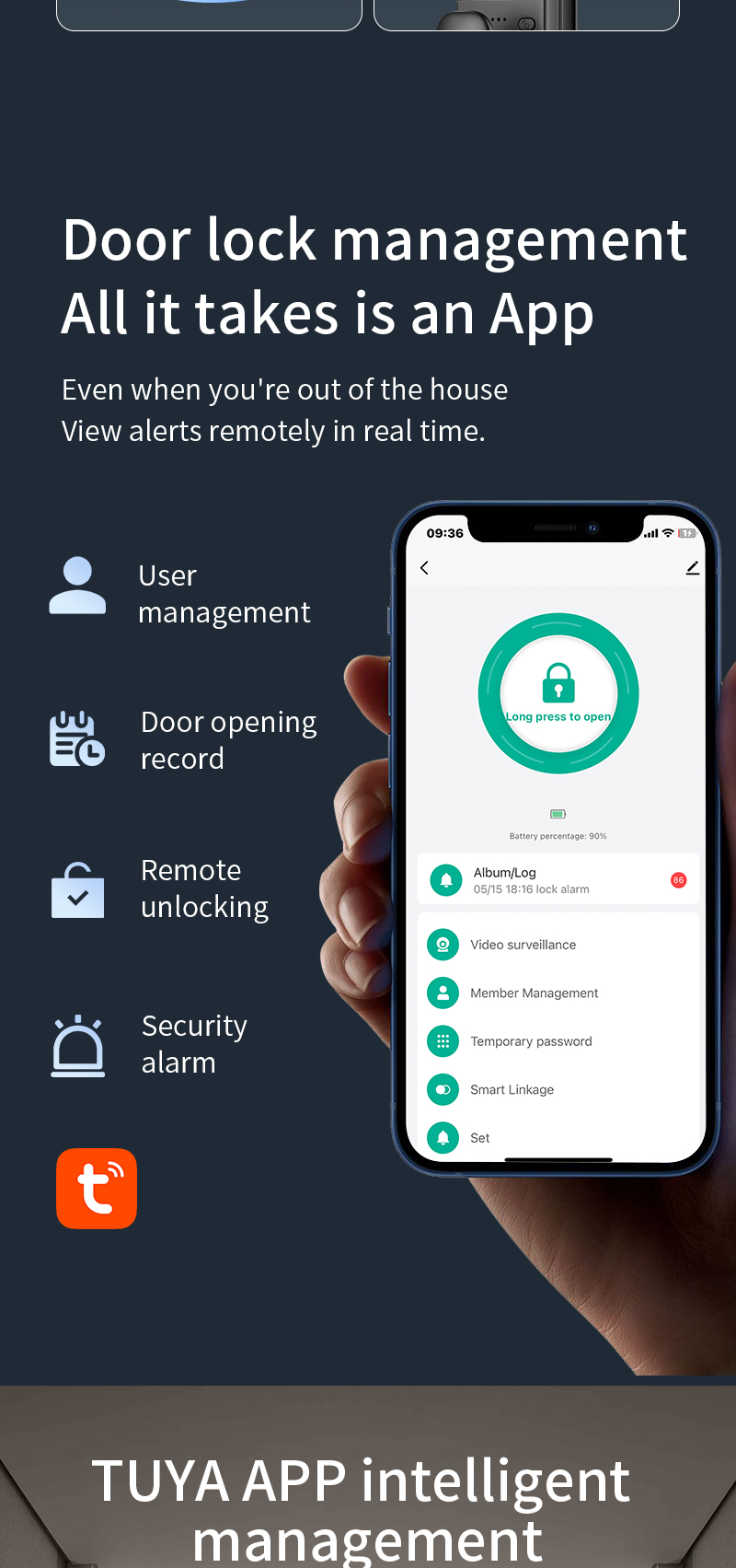 Qleung S959max Smart Door Lock with Cloud Data Storage WiFi Network and Emergency Power USB