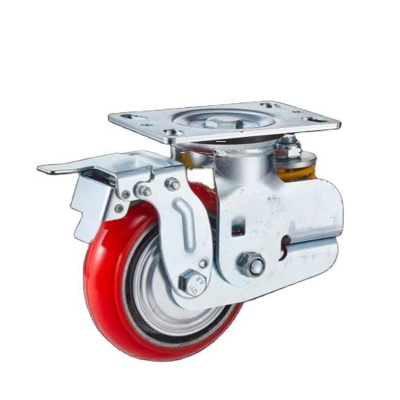 5/6/8 Inch Heavy Duty Industrial Caster with Tread Brake Spring loaded Shock-Absorbing PU Wheel