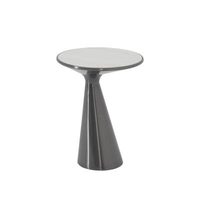 Sala de estar pequena mesa final de aço inoxidável mesa lateral com acabamento preto de cetim mármore natural mesa de metal superior