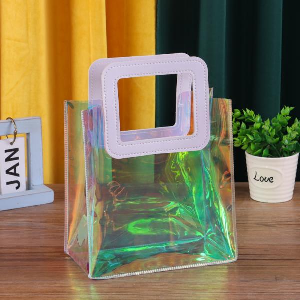 Leather Handle PVC Clear Transparent Tote Bag for Customized Logo Gift Packaging