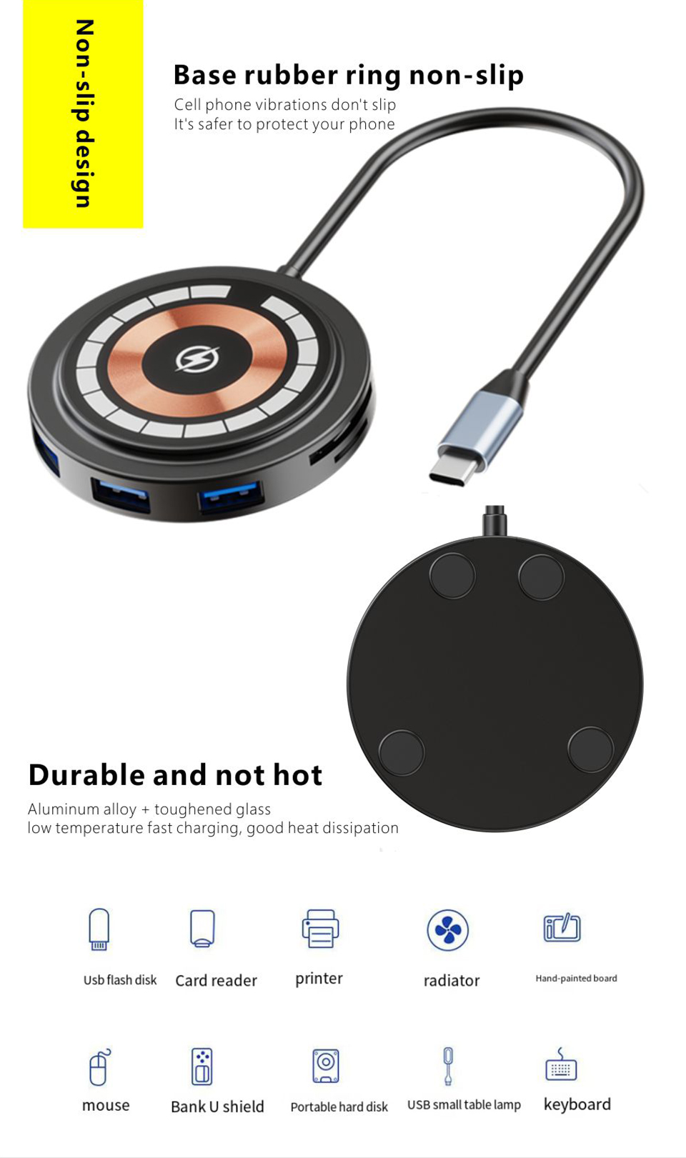 Круговое многоуровневое USB C Hub Магнитное поглощение для ноутбуков Мобильные телефоны Игровые приставки