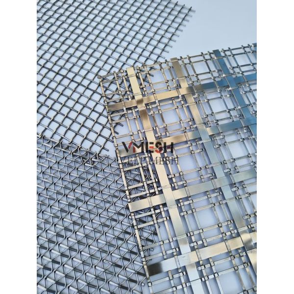 Antique Brass Flat Stainless Steel Wire Decorative Crimped Woven Wire Mesh Panels Grilles