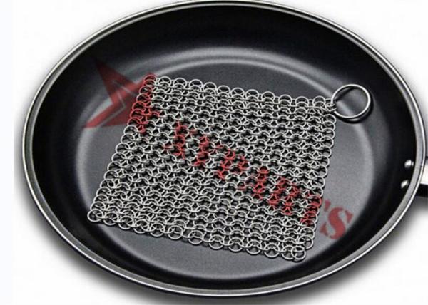 limpeza de aço inoxidável da cozinha de 15x15cm Ring Mesh Scrubber Square Shape For