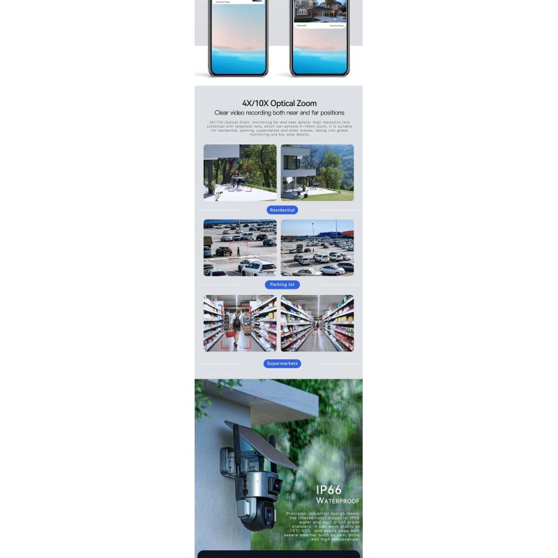 4K Dual Screen HD Solar Power Camera Wifi 10X Optical Zoom IP Camera PTZ CCTV Outdoor Camera with Night Vision