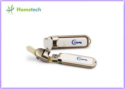 Impressão feita sob encomenda de couro preta do disco instantâneo de USB, movimentação da pena do usb 2,0 da novidade com caixa da lata