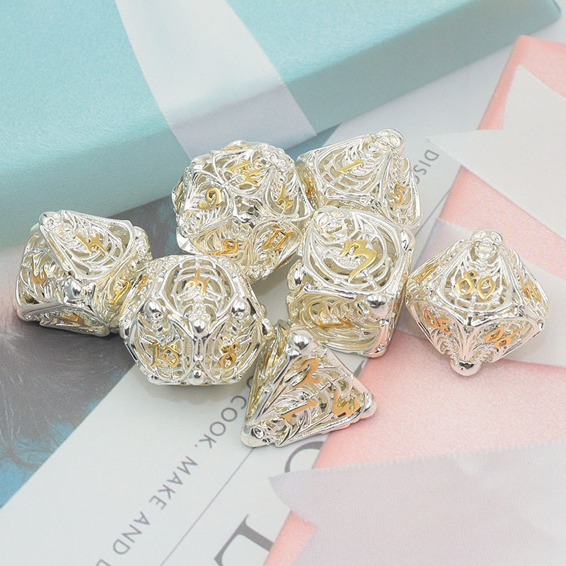 Wholesale Brass Hollow Dice Set - Customized Color Engraved Polyhedral Dice for DND RPG MTG