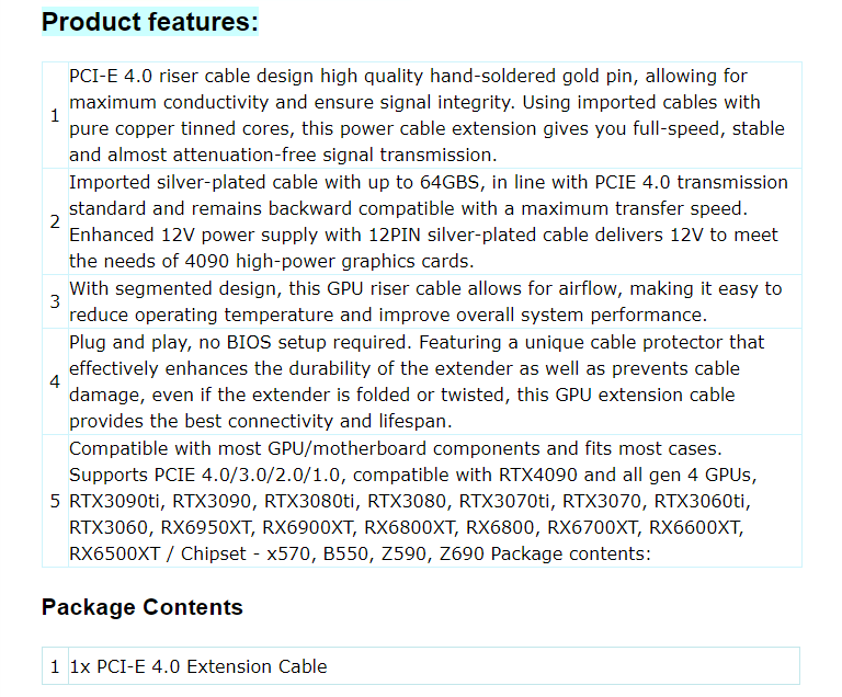 High Speed PCI-E Riser Cable with 16X Interface and Flexible Cable for GTX1080 Support
