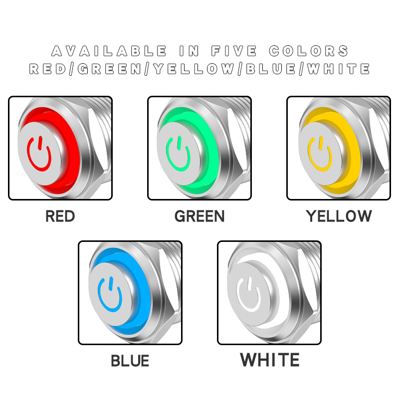10A High-Current Metal Push Button Switch 16MM Short Type, Normally Open, Self-Reset/Self-Locking, with Light Button Switch