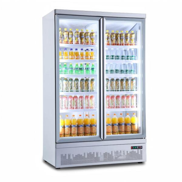 Supermarket Commercial High Plug in Upright Glass Door Air Cooled Cold Energy Drink Beverage Display Refrigerator Freezer