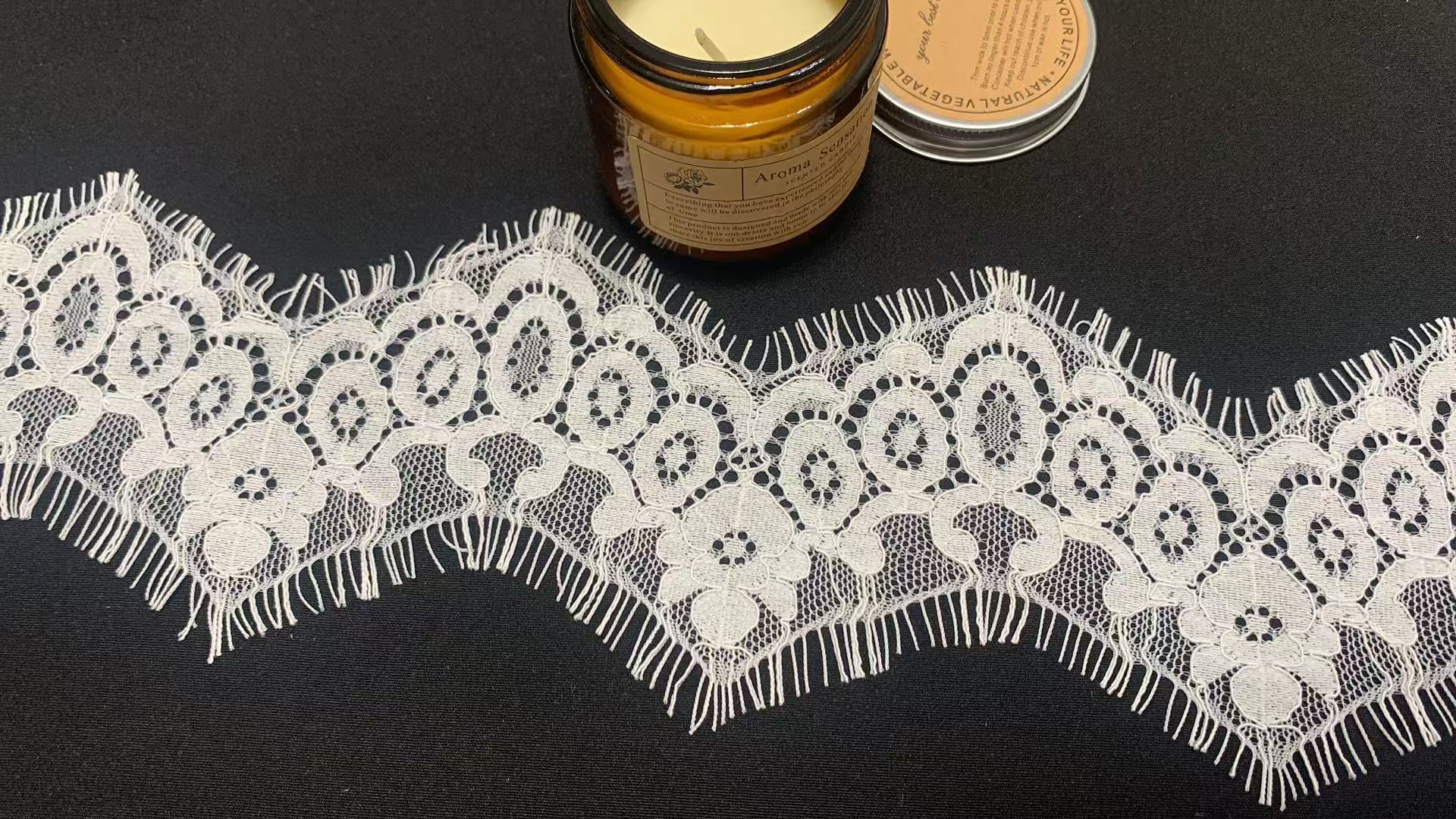Eyelash Lace Trim 8cm 100% Nylon with Floral Hollow Patterns for Lingerie and Wedding Dresses
