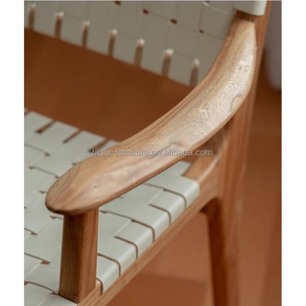 Hotel Nordic Design Solid Ash Wood Horse Saddle Leather Woven Seat Stackable Dining Chair for Modern Cafe and Restaurant