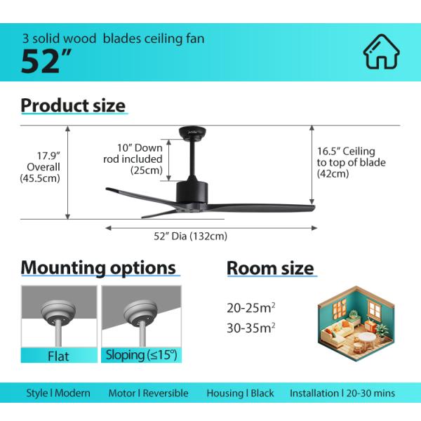 Vento padrão 52 polegadas ventilador de teto com controle remoto e 6 velocidades Mofo privado NO