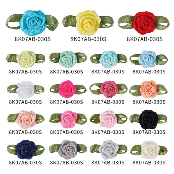 MSD Mini Ribbon Roses Artificial Fabric Flowers with Green Leaves Mixed Color Rosettes for Garment Decoration