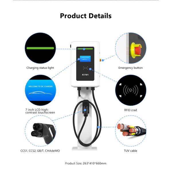 Cargador de vehículos eléctricos de corriente continua de 20 kW 30 kW 40 kW con CCS1 CCS2 GB/T CHAdeMO 130A