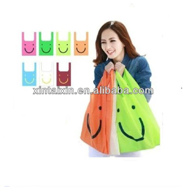 low price portable collapsible vest bags  polyester shopping bags folded tote for shopping
