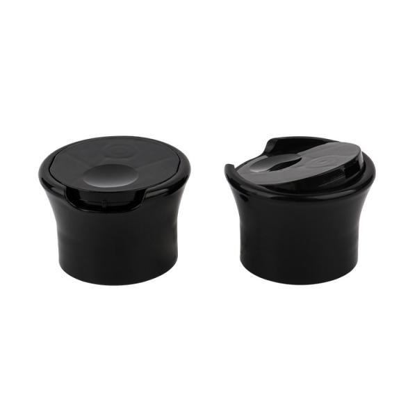Plastic Press Type Disc Top Cover Black 24/410 Flip Top Caps For Cosmetic Packaging