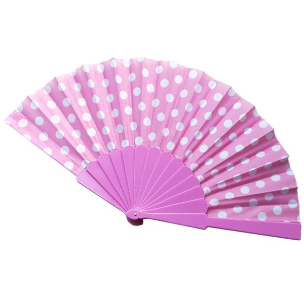 Portable Custom Promotional Polka Dot Hand Fans Folding Plastic Ribs Hand Held Fan