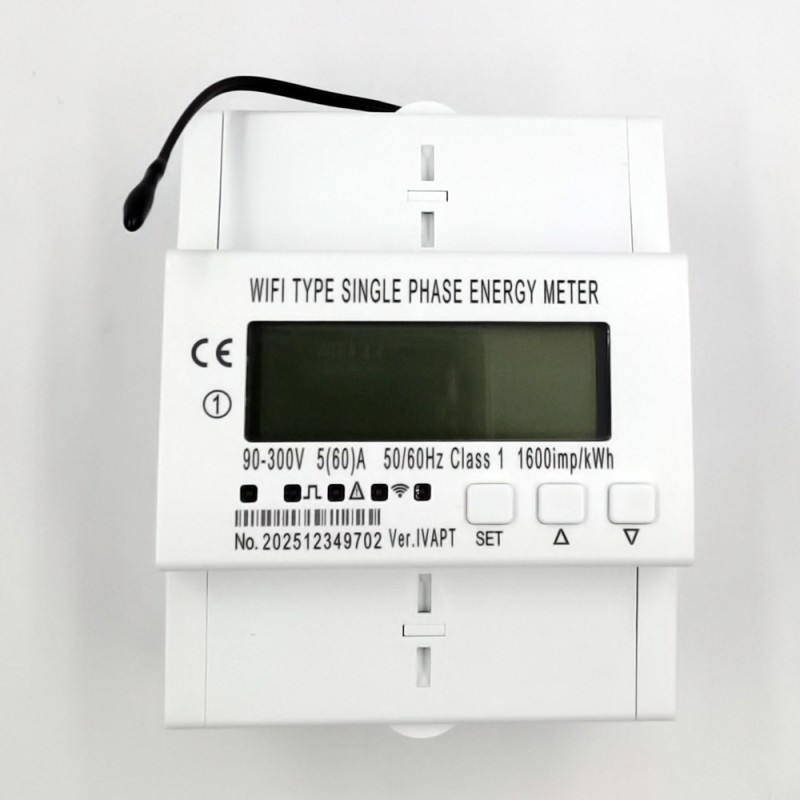 Single Phase 2 Wire Smart KWH Energy Meter 90-300V 5(60)A 1.0 Accuracy 50/60Hz WiFi RS485 Din Rail Tuya App Control