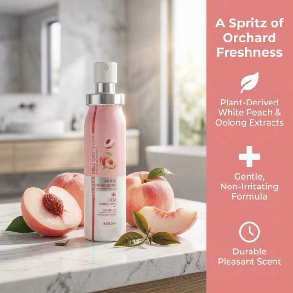 Custom Portable Oral Spray Eliminates Odors Cool and Long Lasting White Peach Flavor Breath Freshener for Outdoor Travel