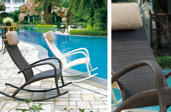 Hand-Woven Brown Resin Wicker Rocking Chair For Outdoor Garden