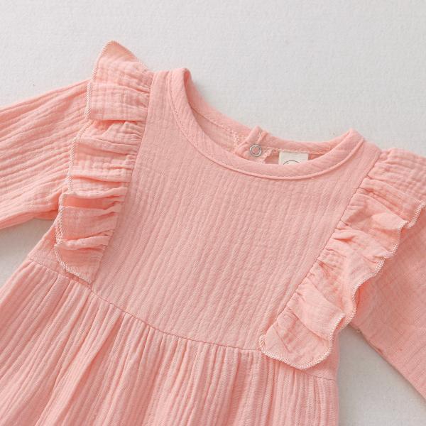 hot sale beige flutter sleeve muslin cute baby girls romper baby clothes