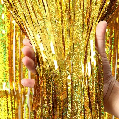 Festa Laser Ouro Foliado Metálico Frange Cortina chuva fundo Glitter Folha Cortina