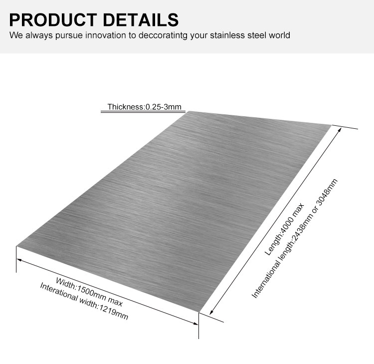 201 Grade Hairline Stainless Steel Sheet with PVD Coated Finish for Architectural and Interior Decoration