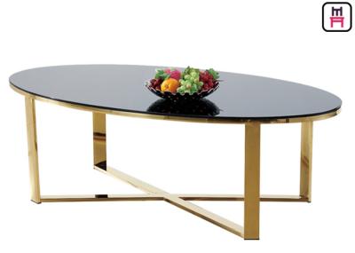 Tempered Glass / Oval Rectangular Marble Coffee Table X Shape Stainless Steel Base