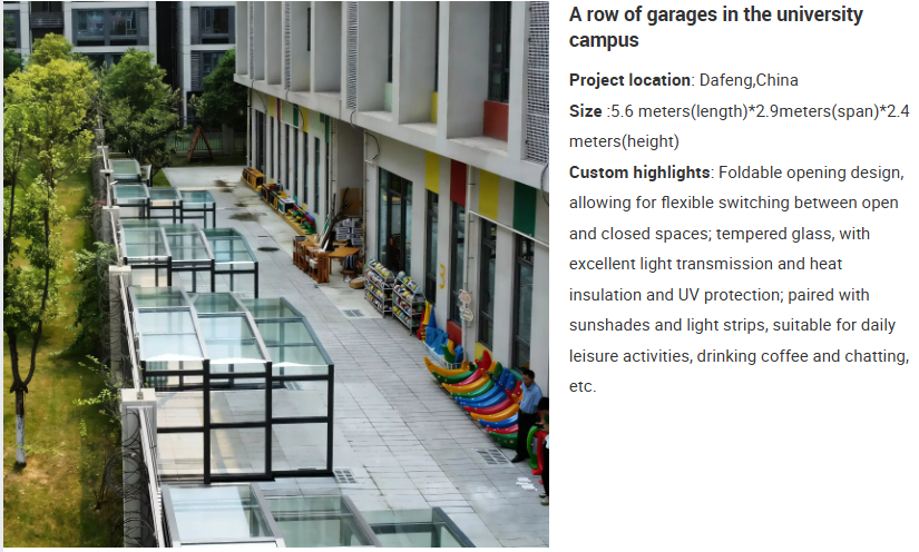 Movable Foldable Aluminum Pool Enclosure Electric Retractable Sun Room Smart Automatic Garage Carport for Residential Hotel Use