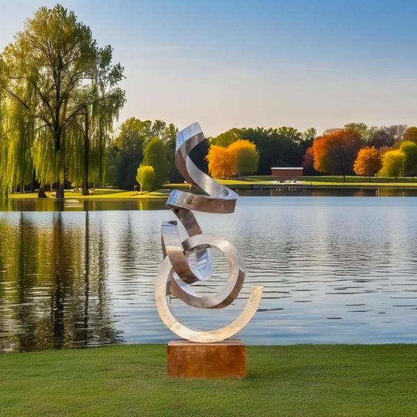 Mirror Polished Stainless Steel Abstract Ribbon Sculpture Large Modern Art Installation