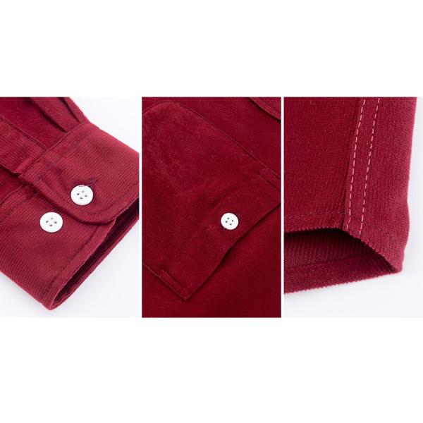 NO Needle Detection Woven Shirts for Men M-5XL Long Sleeve Plain Dyed Polos Corduroy
