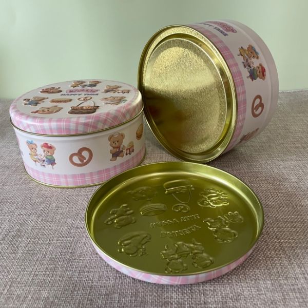 Diameter 135mm Round Biscuit Food Tin Box Cartoon Print For Cake Bread Candy Chocolate