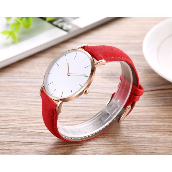 Ultra Thin Case Womens Fashion Watch PVD Plated With Genuine Leather Strap
