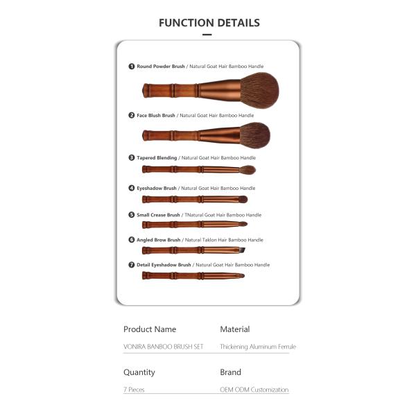 Набор щеток макияжа мини перемещения красоты Vonira бамбуковый с набором случая хранения
