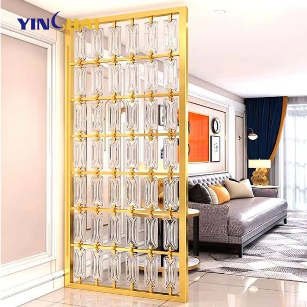 Disassembly Stainless Steel Screen Partition Luxury Crystal Glass Metal Room Divider Panels
