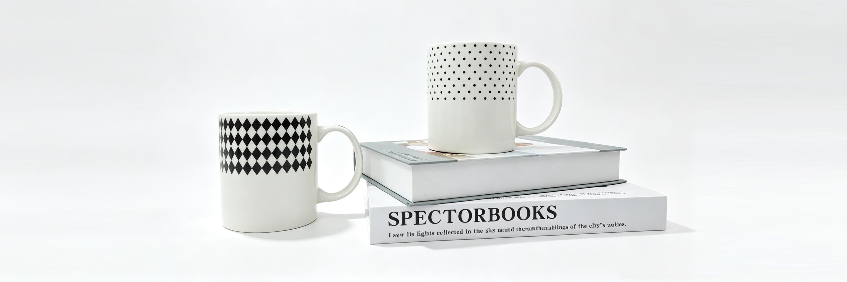 Black & White Pattern Ceramic Mug Set of 2, Modern Polka Dot & Harlequin Coffee Cups