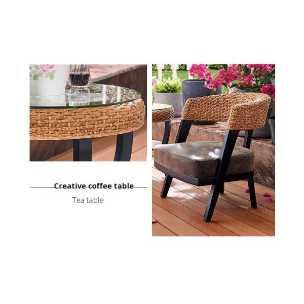 Tempered Glass 8mm Table Top Bistro Patio Table And Wood / Rattan Chairs