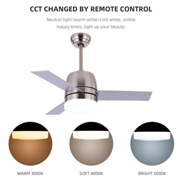 Nordic Style 65W 3000K Modern Brushed Nickel Ceiling Fan With Light 36 Inch