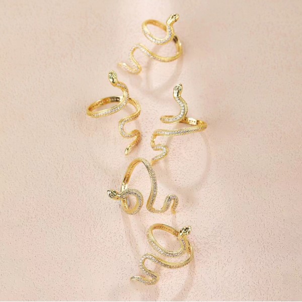 Factory Lovely Trendy Finger Rings 14K Gold Plated Adjustable Fashion Micro Set Zircon Snake Opening Ring