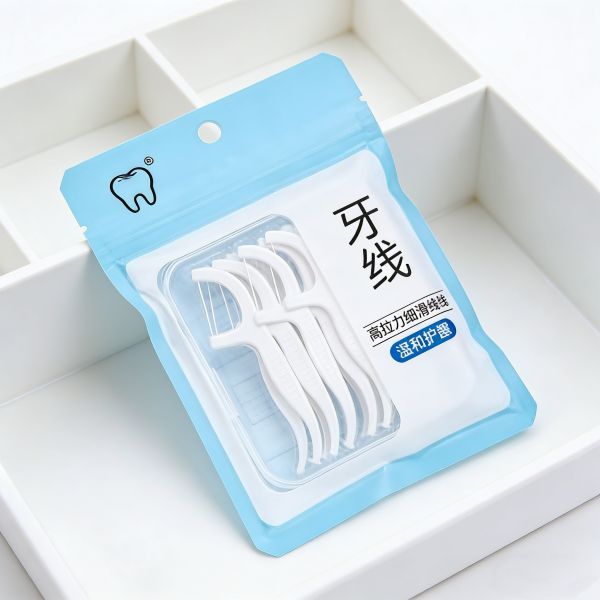 Custom Printed Disposable Dental Floss Pick Three-Sided Sealed Resealable Zipper Bag with Clear Window PET/PE Material