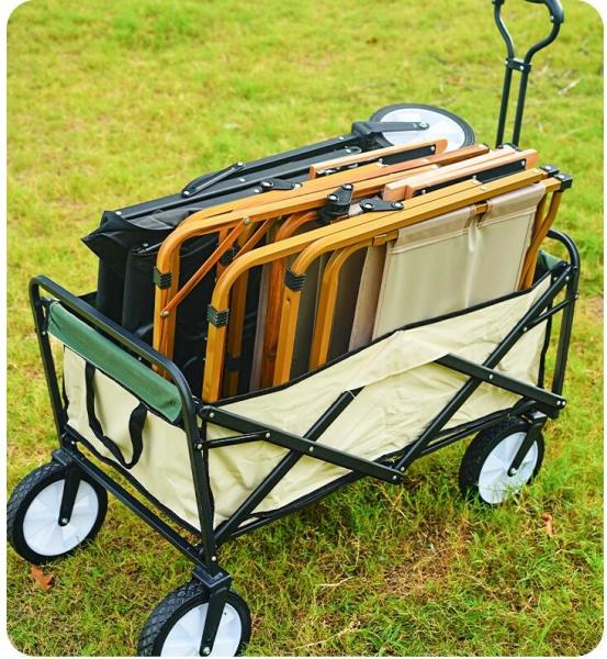 Custom Wholesale Outdoor Push Pull Collapsible Easy To Carry Camping Folding Wagon With Big Wheels