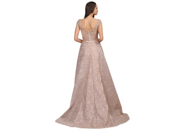 Scoop U Shape Neck Short Sleeve Arabic Evening Dresses Long Evening Gowns