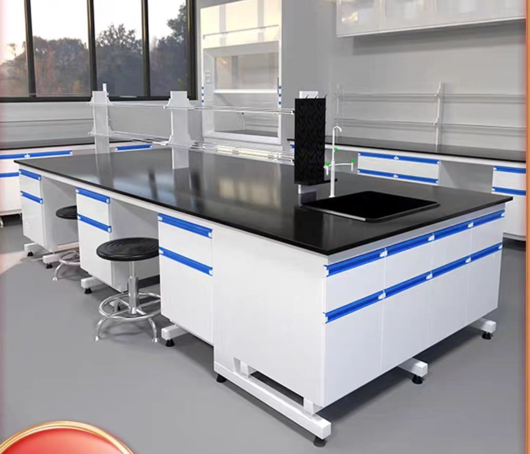 Corrosion Resistant Lab Island Bench H Frame Laboratory Working Table With Suspended Cabinets