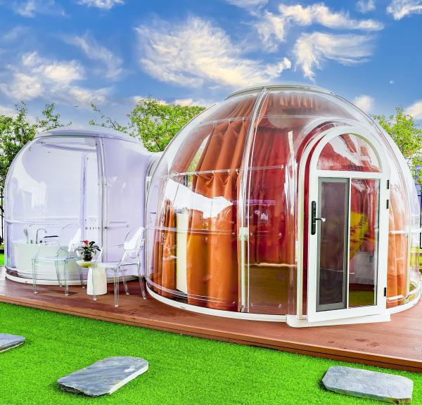 4.0m+2.7m Diameter Transparent Dome Tent Geodesic Dome Glamping PC Tents Dome House