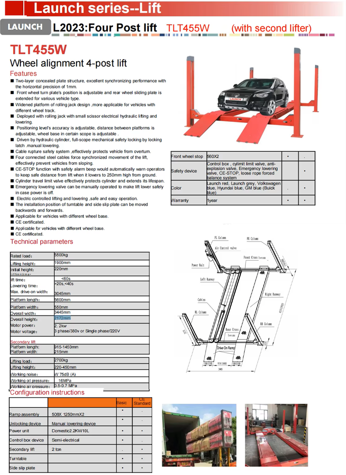 4 Pillar Hydraulic Car Lift 5500kg Heavy Duty Vehicle Lift for Garage Workshop
