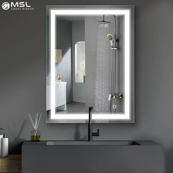 Wall Mounted LED Square Mirror 6000K LED Illuminated Bathroom Mirror Customized