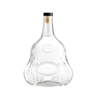 Garrafa de vidro de licor de vinho e uísque com tampa de cortiça transparente redonda vazia e tamanho personalizado