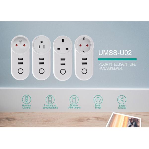Smart WiFi Power Plug Outlet Socket with 2PCS USB Port App Control Timer Function Compatible with Amazon Alexa Google