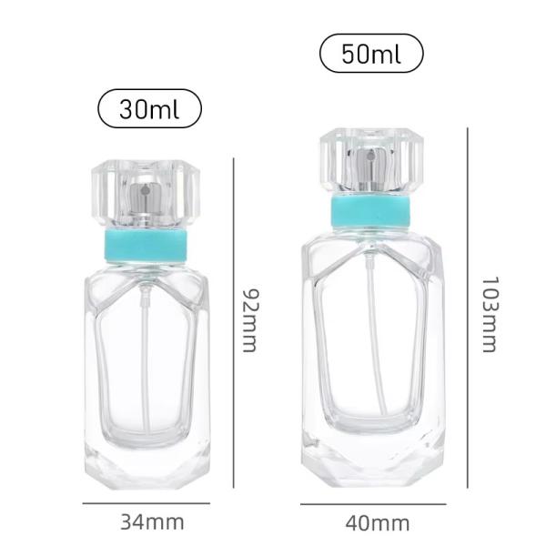 30ML Empty Transparent Square Perfume Luxury Glass Bottles Customizable Logo